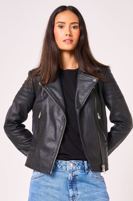 BARNEYS ORIGINALS Ribbed Asymmetric Real Leather Jacket - Image 2